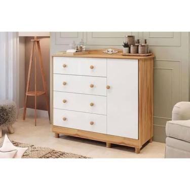 Imagem de Cômoda Infantil Elô c/ 1 Porta e 4 Gavetas Branco/Amendoa - Peroba