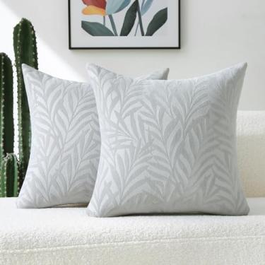 Imagem de FUTEI Conjunto de 2 capas de almofada decorativas cinza escuro 45 x 45 cm, capa de almofada texturizada de folha de cauda de fênix macia de chenille, decoração de casa moderna para sofá-cama sala de