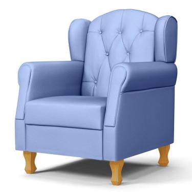 Imagem de Poltrona De Amamentação Com Pés De Madeira Lucy P04 Sintético Azul - Mpozenato