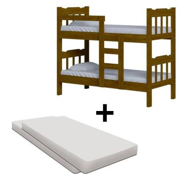 Imagem de Beliche Que Vira Duas Camas Imbuia Com 2 Colchões Perola Nemargi