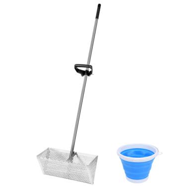 Imagem de Ancinho de pulgas de areia, peneira de dente de tubarão, ancinho de caranguejo de areia com uma tela de drenagem de 40 cm de largura e uma alça de 128 cm (com balde dobrável)