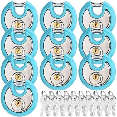 Imagem de Chumia Pacote com 10 cadeados de 70 mm com chave semelhantes ao ar livre, redondo, aço inoxidável, cadeado com chaves para unidade de armazenamento, galpões, garagens e cercas, bainha de borracha