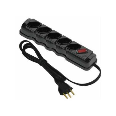 Imagem de Filtro De Linha 5 Tomadas Preto 1 Metro - Proteção Elétrica Para Casa E Escritório