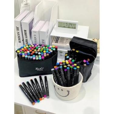 Imagem de Canetinha Ponta Dupla para Colorir Kit Estojo de Canetas Escolar Marcador Coloridas Permanente Duas pontas 36 cores