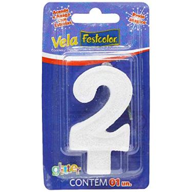 Imagem de Vela Para Aniversario N.02 Glitter Branca - Caixa com 10 Unidade(s), Festcolor, 105312, Branca