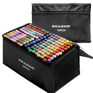 Imagem de Canetas Coloridas com Estojo Ponta Dupla Para Ilustração e Design 168 Cores