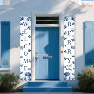 Imagem de Balterever Decorações de chá de bebê de mirtilo Berry A Sweet Blueberry Is On the Way sinal de quintal Berry Sweet Baby Porch Banner Suprimentos para artigos de festa de frutas