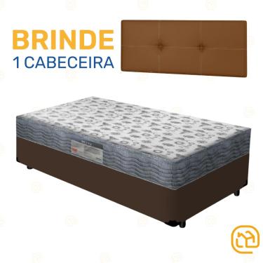 Imagem de Box Solteiro Marrom + Cabeceira Painel Iris Marrom + Colchão D33 ISO 100 88cm