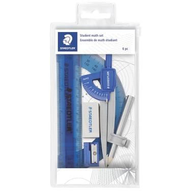 Imagem de STAEDTLER Conjunto de matemática para estudantes - Material escolar essencial com 6 peças - bússola, régua de 15 cm, transferidor de 180°, lápis, borracha e apontador em bolsa de armazenamento com