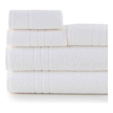 Imagem de Jogo De Toalhas Banho Rosto Piso Teka Profiline 5 Pçs Branca Super Macia E Confortável Ideal Para Hotel Pousada Airbnb Clinicas Academia Motel