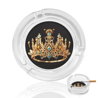 Imagem de Cinzeiro dourado Queen Bee Crown Crystal Glass, redondo, resistente, cinzeiro para fumar, portátil, decorativo, moderno, para uso em casa, escritório, interior, exterior, pátio