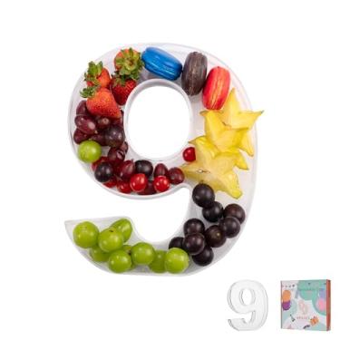 Imagem de Bandeja de charcutaria de acrílico com letras e números de 28 cm – Caixa de alfabeto reutilizável preenchível para doces, lanches, cupcakes – Travessa de servir para aniversário, casamento, festa de