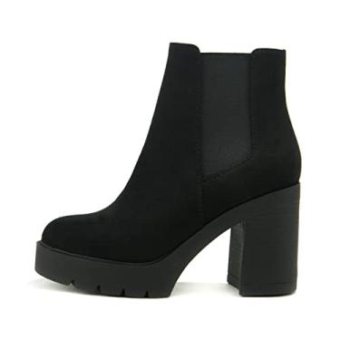 Imagem de Soda EDITOR ~ Bota feminina de salto alto Chelsea com elástico duplo, Camurça preta Imit, 42