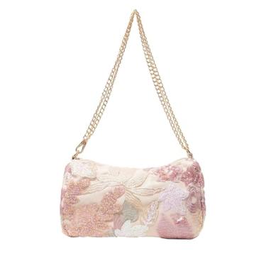 Imagem de SHENHE Bolsa de ombro feminina bordada com lantejoulas brilhantes para noite e casamento, Rosa claro, One Size