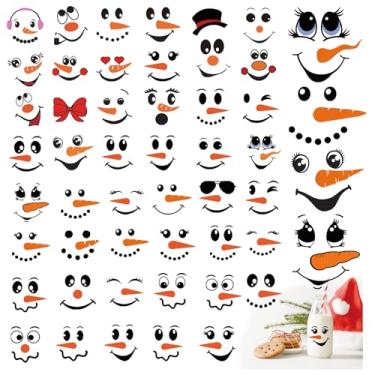Imagem de 51 peças de adesivos de rosto de boneco de neve para artesanato, enfeites de Natal fofos de vinil, decalques de rosto de homem de neve, adesivos de Natal para janela de vidro, copos, bolas, frascos