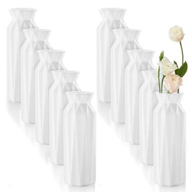 Imagem de Pacote com 10 vasos de flores de plástico composto, 20 cm, pequeno, alto, branco, vasos de flores de plástico para centros de mesa, mesa de jantar, festa, sala de estar, escritório, decoração de