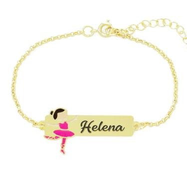 Imagem de Pulseira Feminina Personalizada Bailarina Nome Helena Banhada Ouro 18K - 999015347