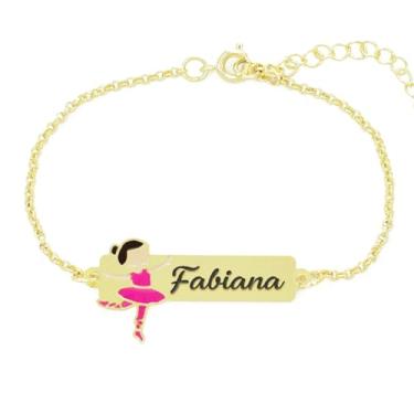 Imagem de Pulseira Feminina Personalizada Bailarina Nome Fabiana Banhada Ouro 18K - 999015311