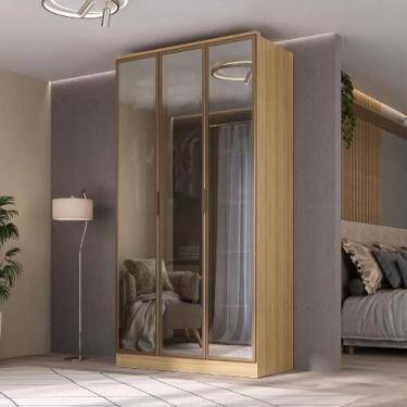 Imagem de Guarda Roupa Solteiro 1,20m 3 Portas Reflecta e LED 100% MDF - Mambel 