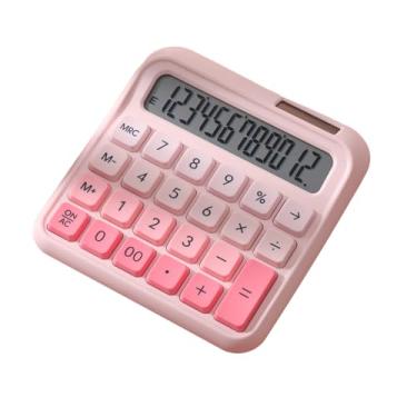 Imagem de Calculadora de desktop 12 dígitos LCD LCD Exibir grande botão de teclado mecânico Bateria solar operado para estuntes de escritório em casa, gradiente de contadores rosa verde (Gradiente rosa)