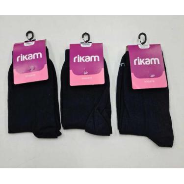 Imagem de Kit 3 Meias Soquete Feminina Cano Curto Algodão Rikam 25008 Pretas.