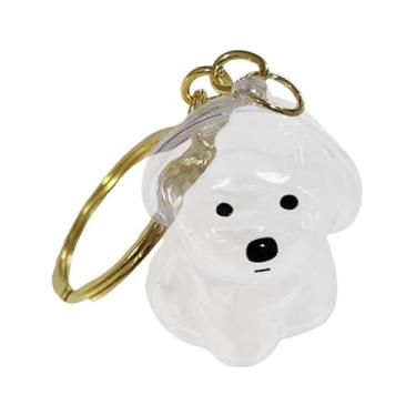 Imagem de IEUDNS Chaveiro em formato de cachorro, garrafa para armazenamento de pelos de animais de estimação, leve, transparente, lembrança, chaveiro para carro, Bichon Frise