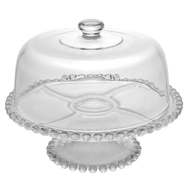 Imagem de Prato Multifuncional Serve para Bolo e Pestiqueira com Pé de Cristal e Tampa 31cm x 25cm - Linha Pearl