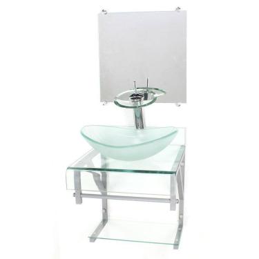 Imagem de Gabinete Vidro 40Cm Banheiro Curvado Duplo Pc Cuba Oval