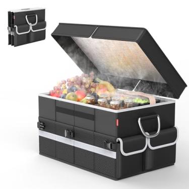 Imagem de Bolsa térmica – bolsa térmica de viagem macia comporta 45 latas, permanece fria por 8h e quente por 6H – Organizador portátil de porta-malas de carro para acampamento, praia, piquenique