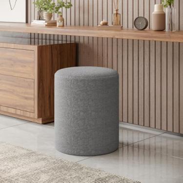 Imagem de PUFF Redondo Closet Penteadeira Banco Sala Quarto 42cm x 34cm. BOUCLE CINZA DAKOTA