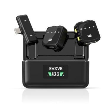 Imagem de EVXVE Microfone de lapela sem fio para iPhone/Android com plugue tipo C, 48 KHz, cancelamento de ruído, capa de carregamento de bateria incluída, alcance de 29,9 m, mini microfones para transmissão