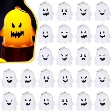 Imagem de Glooglitter 24 peças mini lanternas fantasmas de Halloween 7,6 cm pequena decoração de luz fantasma a granel com vela de LED mesa de centro de mesa para pendurar lâmpada portátil decoração de festa