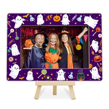 Imagem de OXRUN Porta-retrato de Halloween, presentes de festa assustadores, moldura de lembrança de Halloween com cavalete, molduras fantasmas 10 x 15 cm para exibição de mesa - O01