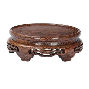 Imagem de Base de exibição pedestal circular de bonsai de madeira, suporte de vaso de escultura para decoração de escritório em casa base de suporte de exibição (grande)