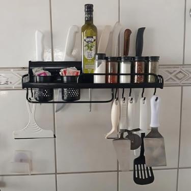 Imagem de Organizador Suspenso Multiuso Preto Aramado | Prateleira Metálica para Cozinha, Especiarias, Cosméticos e Artesanato| Durável e Fácil de Instalar