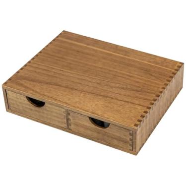 Imagem de Organizador de cápsulas de café de madeira para copos Keurig K, armazenamento de bancada de gaveta dupla, design que economiza espaço com grão de madeira natural, solução artesanal de cozinha e