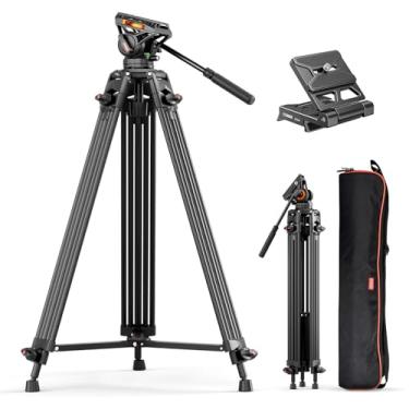 Imagem de Tripé de vídeo, tripés de câmera COMAN de metal profissional de 74 polegadas com cabeça de fluido de amortecimento ajustável, placa QR de modo duplo compatível com DJI RS4 Manfrotto (cabeça fluida Q6)