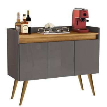 Imagem de Aparador Buffet Sala Gold 3 Portas com Pés de Madeira Maciça - Móveis 