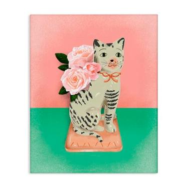 Imagem de Stupell Industries Desenho de arte de parede em tela rosa e verde escultura de gato vintage por Jilly Jack Designs, 76 x 61 cm