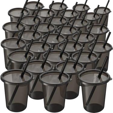 Imagem de Skylety 30 peças de copos de plástico com tampas e canudos, copo reutilizável de 293 ml, à prova de derramamento, caneca de café gelado, copo de viagem para aniversário e festa de Halloween (preto)