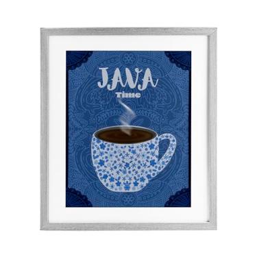 Imagem de Stupell Industries Caneca de café azul Java Time Impressão emoldurada cinza design sob vidro por Lori Mosley, 21 x 17