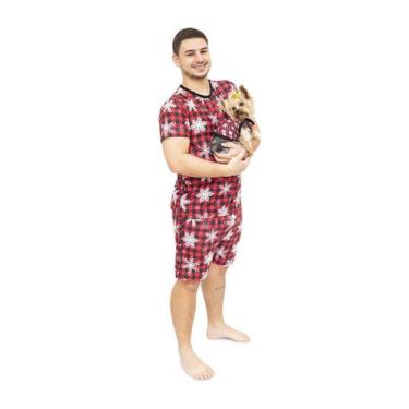 Imagem de Tal Pai Tal Pet Pijama Masculino Curto e Roupa Pet Natal Flocos de Nev