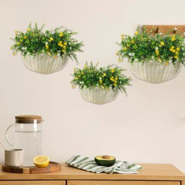 Imagem de Teenyyou Pacote com 3 cestos de parede de vime recortados – 3 cestos de armazenamento costurados à mão, decorativos boho para cozinha, jardim, sala de estar e banheiro