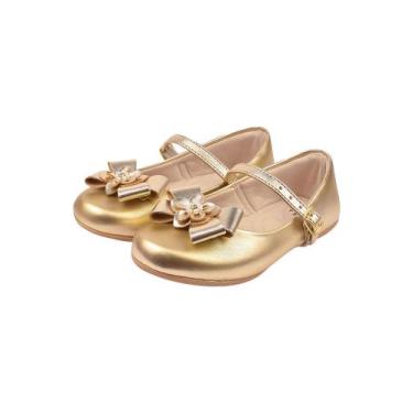 Imagem de Sapatilha Infantil Feminina Menina Laço Flor Ouro - Magia de Criança, 