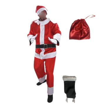Imagem de Fantasia Natal Roupa Papai Noel Adulto Cetim c/ 6 Peças - Fest Island,
