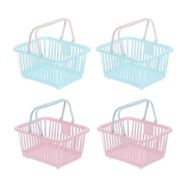 Imagem de PATIKIL 4 peças de cesta pequena de plástico, mini cesta de armazenamento de mercearia pequenas cestas de compras com alças organizador de água filtrada para organizar brinquedos, ovos, frutas