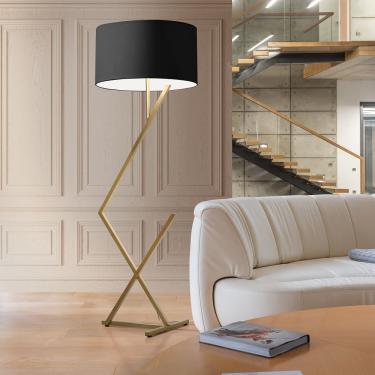 Imagem de Luminária Abajur De Chão Bali Cúpula Cilíndrica Pedestal Piso Cor:dourado/preto