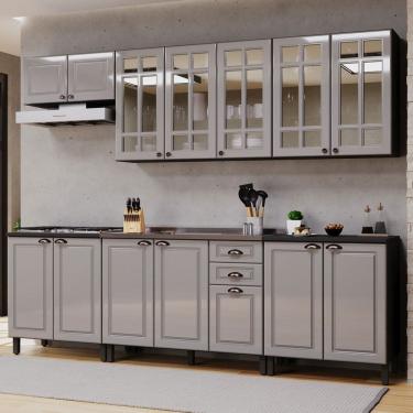 Imagem de Cozinha Completa Firenze 14 Portas 2 Gavetas com Vidro 6171.168 Cinza/Titânio - Indékes