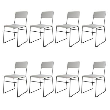 Imagem de Kit 8 Cadeiras de Jantar Málaga Assento Corino Branco Base Preto
