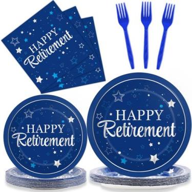 Imagem de Conjunto de talheres para festas de aposentadoria Woooffen Blue Silver